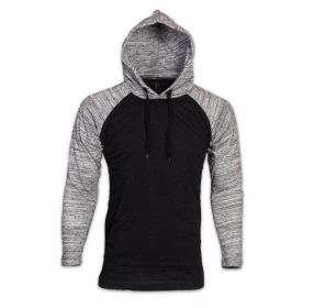 Raglan Long Sleeves Light Weight Hoodie (Color: Black/Grey, size: XL)