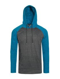 Raglan Long Sleeves Light Weight Hoodie (Color: Charcoal/Turquise, size: S)