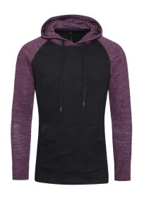 Raglan Long Sleeves Light Weight Hoodie (Color: Black/Burgundy, size: L)