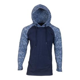 Raglan Long Sleeves Light Weight Hoodie (Color: Charcoal/Navy Strip, size: L)