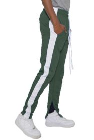SLIM SKINNY STRIPE DESIGN TRACK PANT JOGGERS (Color: OLIVE WHITE, size: XL)