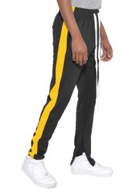 SLIM SKINNY STRIPE DESIGN TRACK PANT JOGGERS (Color: black yellow, size: 3XL)