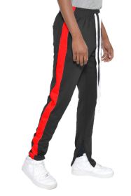 SLIM SKINNY STRIPE DESIGN TRACK PANT JOGGERS (Color: BLACK RED, size: XL)