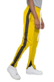 SLIM SKINNY STRIPE DESIGN TRACK PANT JOGGERS (Color: YELLOW BLACK, size: 2XL)