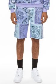Weiv Mens Paisley Bandana Print Shorts (Color: Lavender, size: L)