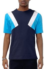 COLOR BLOCK SHORT SLEEVE TSHIRT (Color: NAVY WHITE LIGHT BLUE, size: M)
