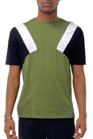 COLOR BLOCK SHORT SLEEVE TSHIRT (Color: OLIVE WHITE BLACK, size: S)