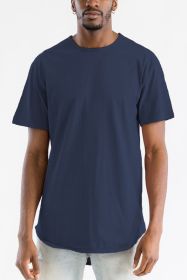 Extended Scallop Round Neck Tshirt (Color: NAVY, size: XL)