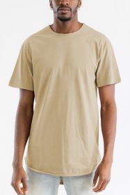 Extended Scallop Round Neck Tshirt (Color: Khaki, size: XL)