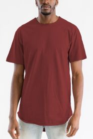Extended Scallop Round Neck Tshirt (Color: BURGUNDY, size: L)