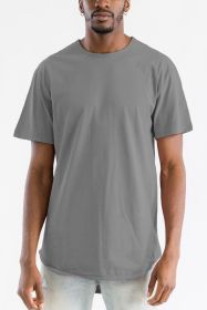 Extended Scallop Round Neck Tshirt (Color: Charcoal, size: M)