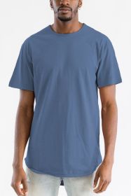 Extended Scallop Round Neck Tshirt (Color: DENIM, size: 2XL)