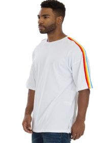 RAINBOW TAPE SHORT SLEEVE TSHIRT (Color: Red, size: L)