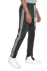SLIM SKINNY STRIPE DESIGN TRACK PANT JOGGERS (Color: BLACK GREY, size: L)