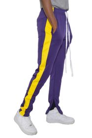 SLIM SKINNY STRIPE DESIGN TRACK PANT JOGGERS (Color: PURPLE YELLOW, size: M)
