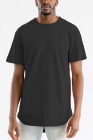 Extended Scallop Round Neck Tshirt (Color: Black, size: M)