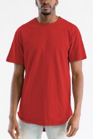 Extended Scallop Round Neck Tshirt (Color: Red, size: 2XL)