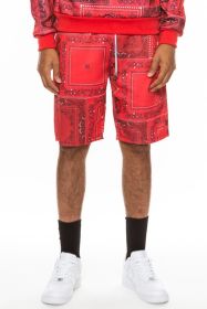 Weiv Mens Paisley Bandana Print Shorts (Color: Red, size: M)