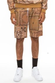 Weiv Mens Paisley Bandana Print Shorts (Color: Khaki, size: S)