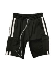 Two Stripe Cargo Pouch Shorts (Color: BLACK RED, size: S)