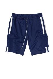 Two Stripe Cargo Pouch Shorts (Color: BLACK WHITE, size: XL)