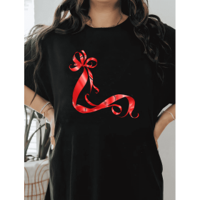Casual Women's Cotton T-Shirt with Bow Detail - Trendy and Comfortable for Every Season (Style: 118)