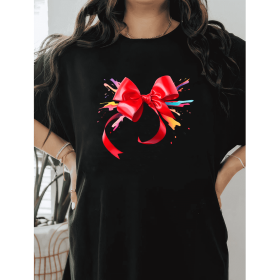 Casual Women's Cotton T-Shirt with Bow Detail - Trendy and Comfortable for Every Season (Style: 111)