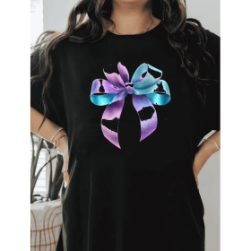 Casual Women's Cotton T-Shirt with Bow Detail - Trendy and Comfortable for Every Season (Style: 83)